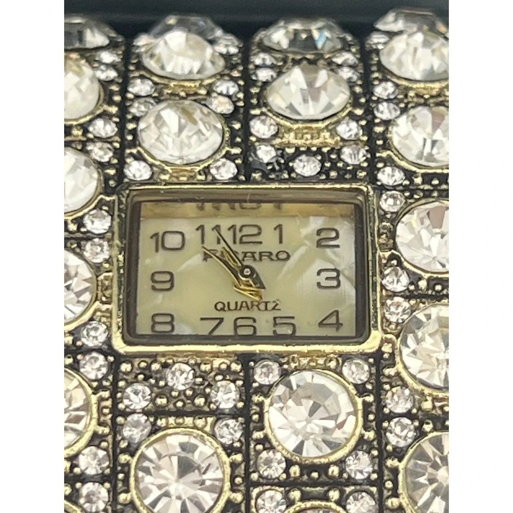 FIGARO Couture Women's Gold Tone Crystal Cuff‎ Bangle Wristwatch Untested w/ Box